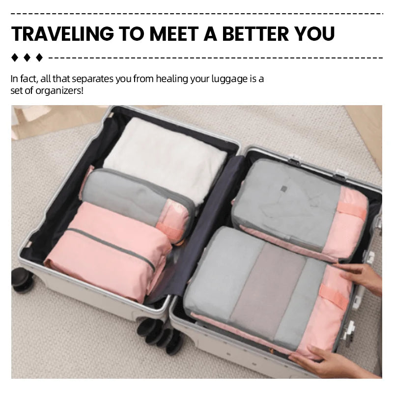 Compressed Packing Cubes Travel Storage Set Cubes Waterproof Suitcase Nylon Portable With Handbag Luggage Organizer
