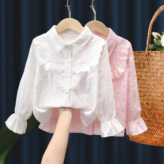 2024 Spring Autumn Long Sleeve Kids Shirts School Girl Shirt Baby Toddler Teen Girls Lace