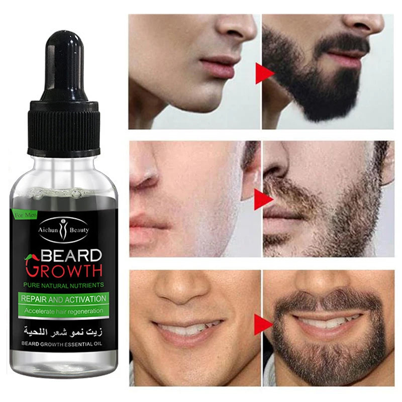 Men Beard Essential Oil Serum Beard Axillary Chest Hair Growth Fast Enhancer Treatment Alopecia Longer Thicker Hair Care 30ml