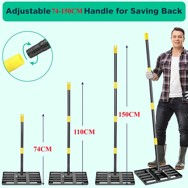 Adjustable Handle Lawn Leveling Rake with Smooth Eadge, Heavy Duty Lawn Leveling