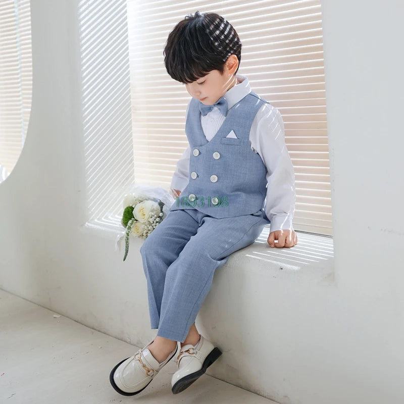 Boys Spring Plaid Vests Dress Suits Kids Performance Birthday Wedding Photography Costume