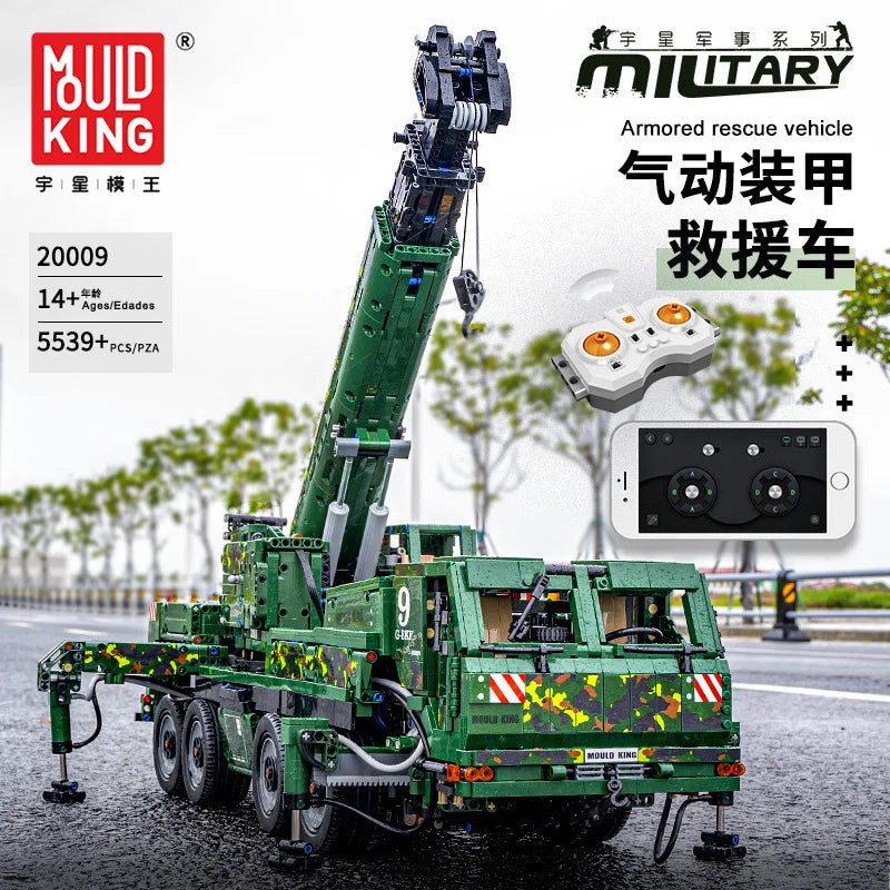 MOULD KING 20009 Technical Military Vehicles Building Blocks G-BKF Armoured Recovery Crane Building Blocks Bricks Toys Kids Gift