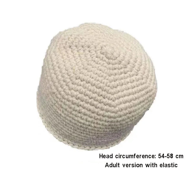 Winter Hand-Knitted Muslim Men Prayer Hats Islamic Ramadan Jewish Kippah Warm Head Wrap Caps Mitzvah Hat