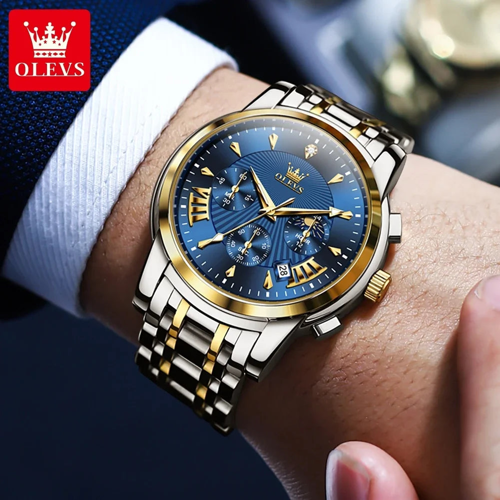 OLEVS 2892 New Luxury Brand Business Quartz Men Watch Stainless Steel 30M Waterproof Chronograph Men Watch