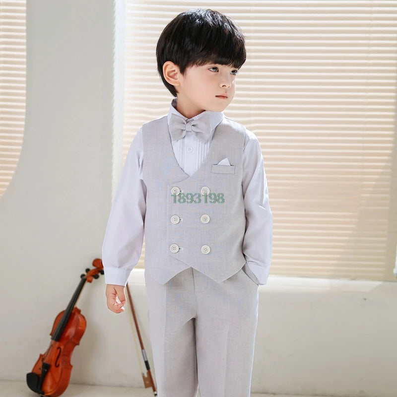 Boys Spring Plaid Vests Dress Suits Kids Performance Birthday Wedding Photography Costume