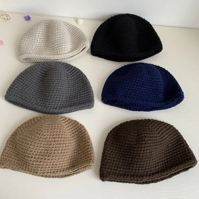 Winter Hand-Knitted Muslim Men Prayer Hats Islamic Ramadan Jewish Kippah Warm Head Wrap Caps Mitzvah Hat