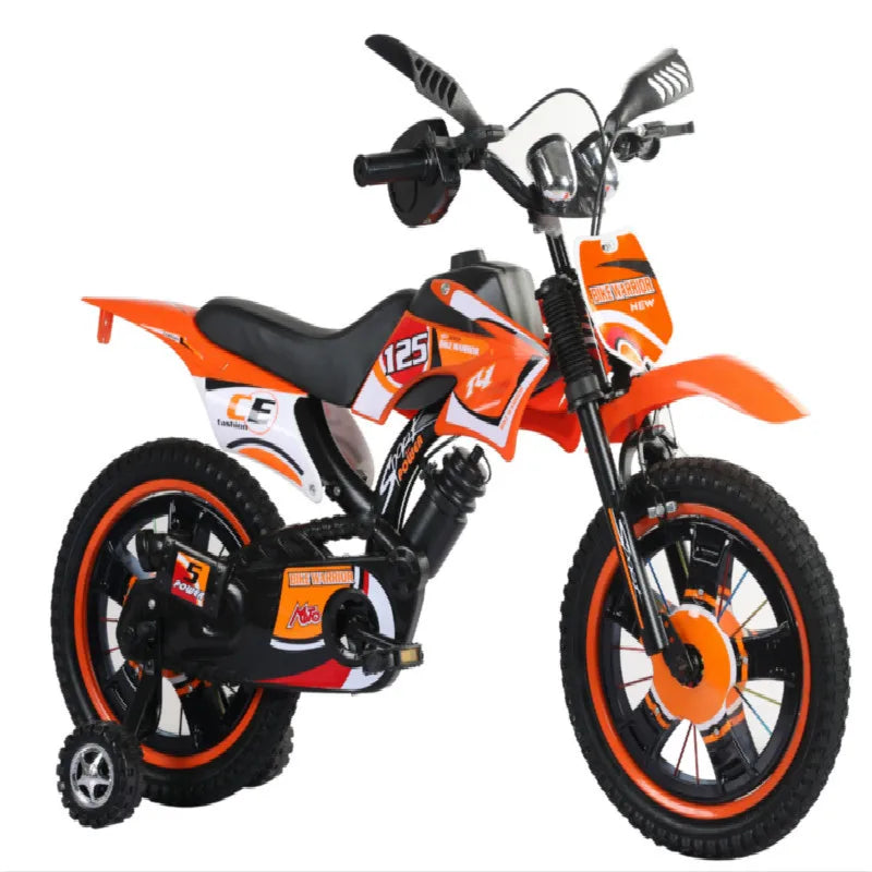 New Children's Simulation Motorcycle Children's Bicycle 12-inch Mountain Outdoor Sports Metal Solid Children's Bicycle