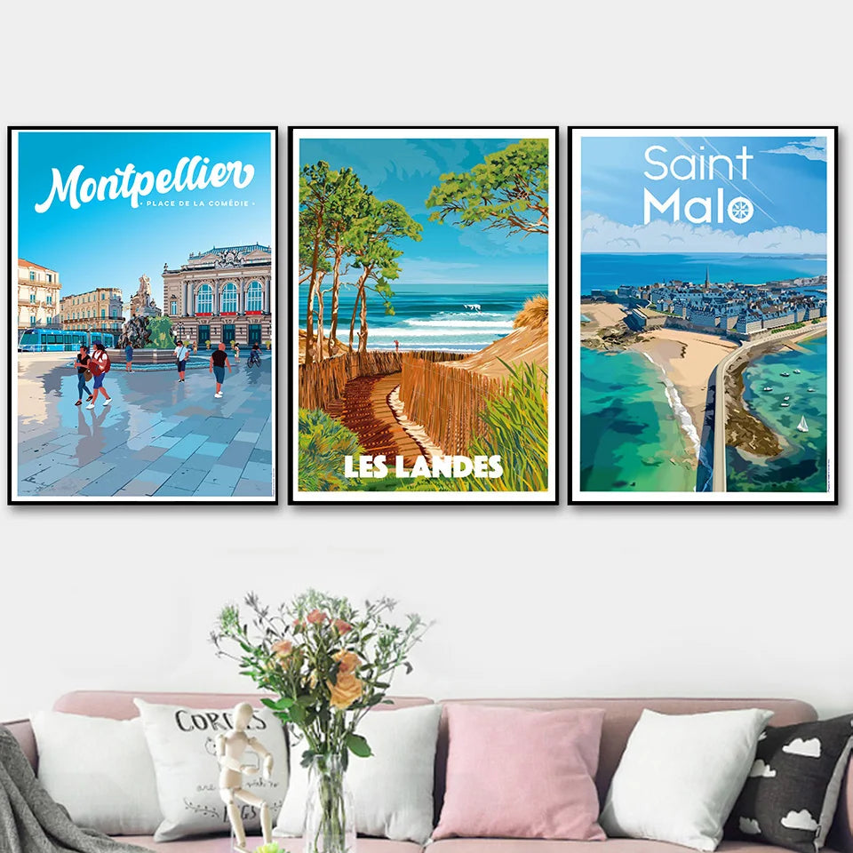 Landes Montpellier Landscape Poster Saint Malo City Travel Canvas Painting Modern Wall Art Print Pictures