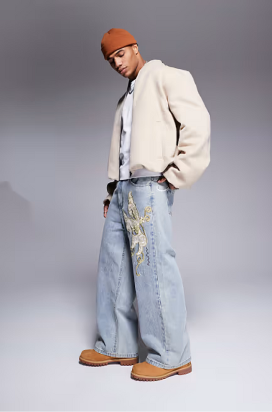 Wool look v-neck hot jacket in mushroom  mid wash
