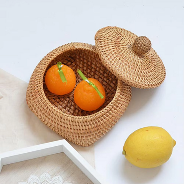 New Round Rattan Boxes with Lid Hand-Woven Multi-Purpose Tray